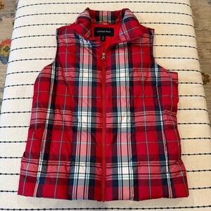 Lands' End Red Plaid Puffer Vest